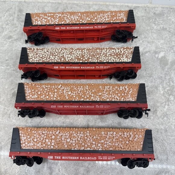 Tyco HO #4365 The Southern Railway Flat Car Bulkhead w Pulpwood Load Lot of 4 - Picture 4 of 7